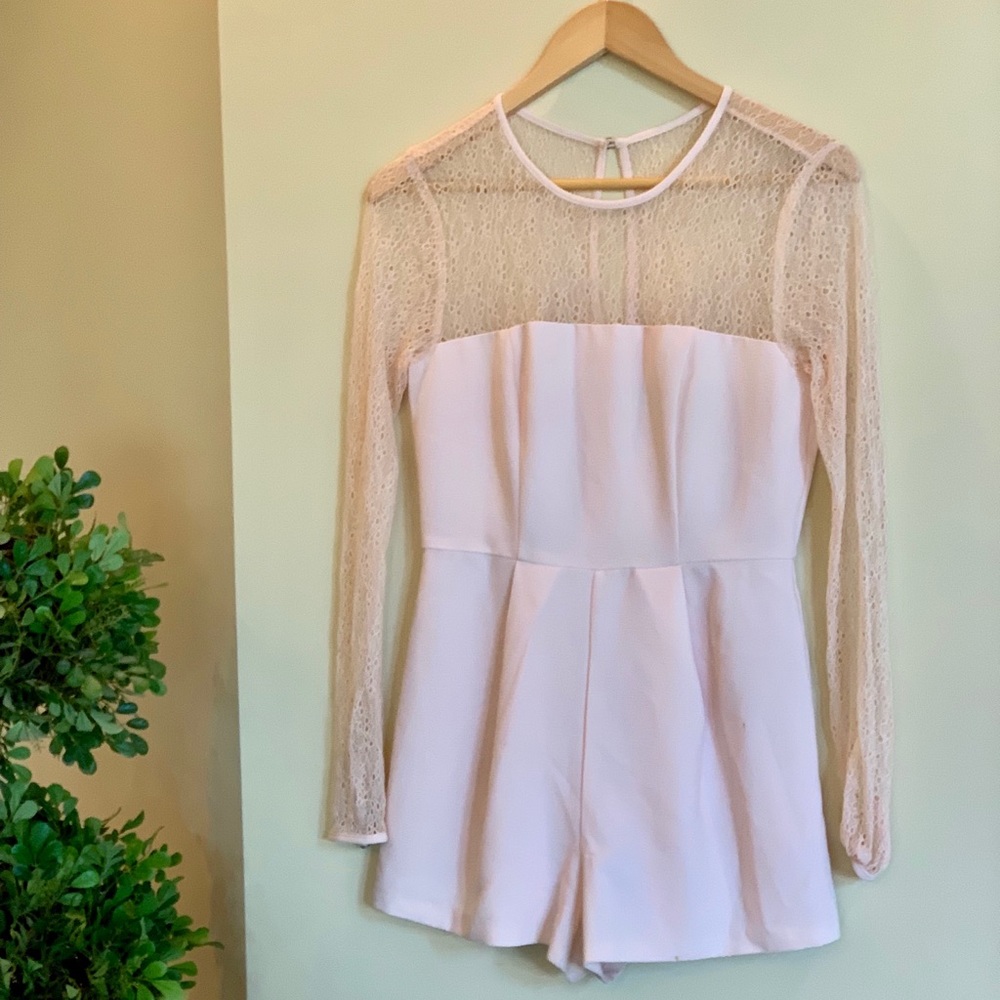 Blush pink long sleeve lace romper